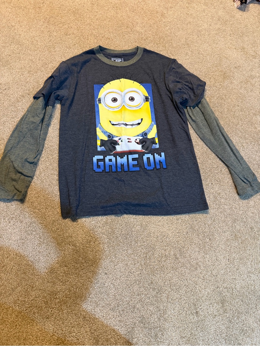 Universal Boys Minion 'Game On' Layered-Look Long Sleeve Tee - Dark Gray &Bluish